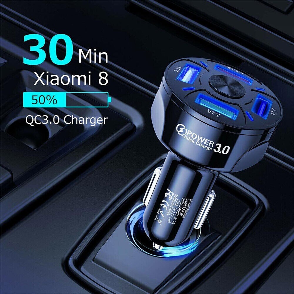 4Port USB Phone Car Charger Adapter LED Display QC 3.0 Fast Charging Accessories