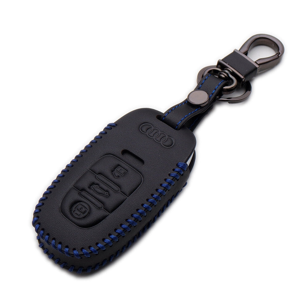 Blue Audi Car Remote Leather Key Fob Case Holder Protect Cover Decoration Gift
