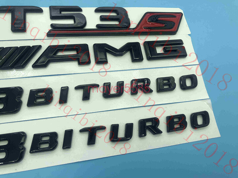 Gloss Black Trunk Fender Badges Emblems for Mercedes Benz GT53 s AMG V8 BITURBO