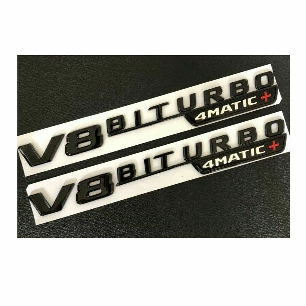 Gloss Black V8 BITURBO 4MATIC+ Fender Emblems Badges for Mercedes Benz AMG