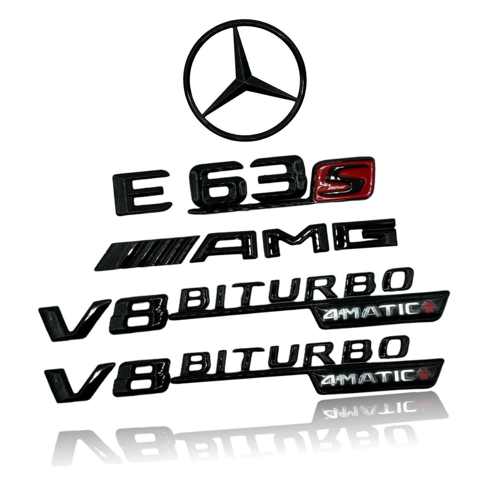 E63S AMG V8 BITURBO Rear Star Emblem Gloss Black Badge Combo For Mercedes W213