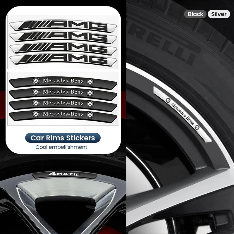 4Pcs Mercedes Benz AMG Aluminium Car Emblem Wheel Hub Rim Badge Stickers Decal