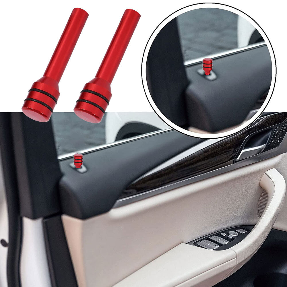2pcs Red Car Interior Door Locking Lock Knob Pull Pins Cover Auto Accessories