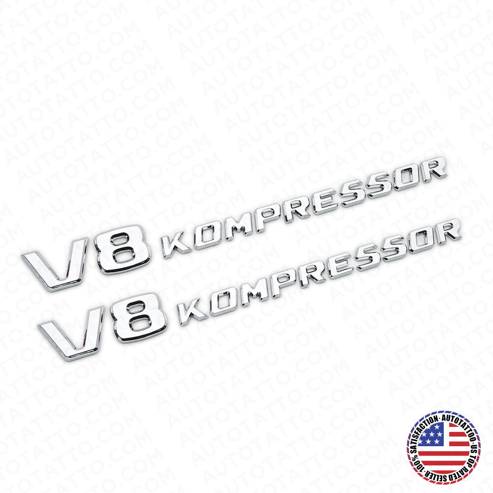 2x For Mercedes 2003-2011 Chrome V8 Kompressor Side Fender Marker Emblem Badge
