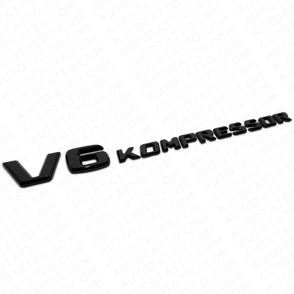 2x Mercedes 02-04 Gloss Black V6 Kompressor Side Fender Logo Marker Emblem Badge