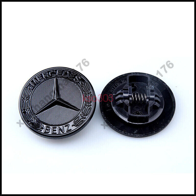 57mm Glossy Black Flat Hood Ornament Badge Emblem For C-class W205