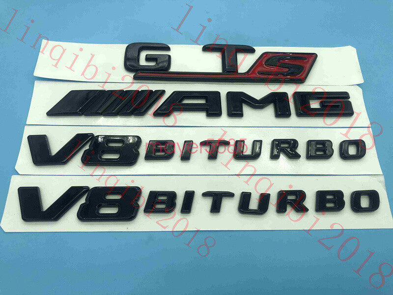 Gloss Black Trunk Fender Badges Emblems For Mercedes Benz AMG GT S V8 BITURBO