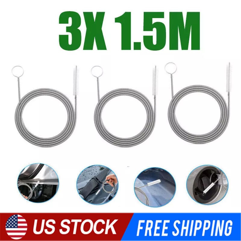 3X 150CM Flexible Car Drain Dredge Sunroof Cleaning Scrub Brush Tool Accessories