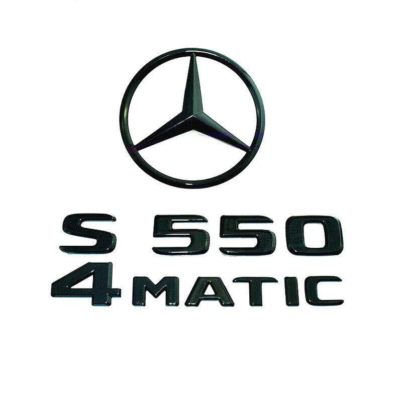3pcs S550 4MATIC Rear Star Emblem Gloss Black Letter Badges For MB W221 Sedan
