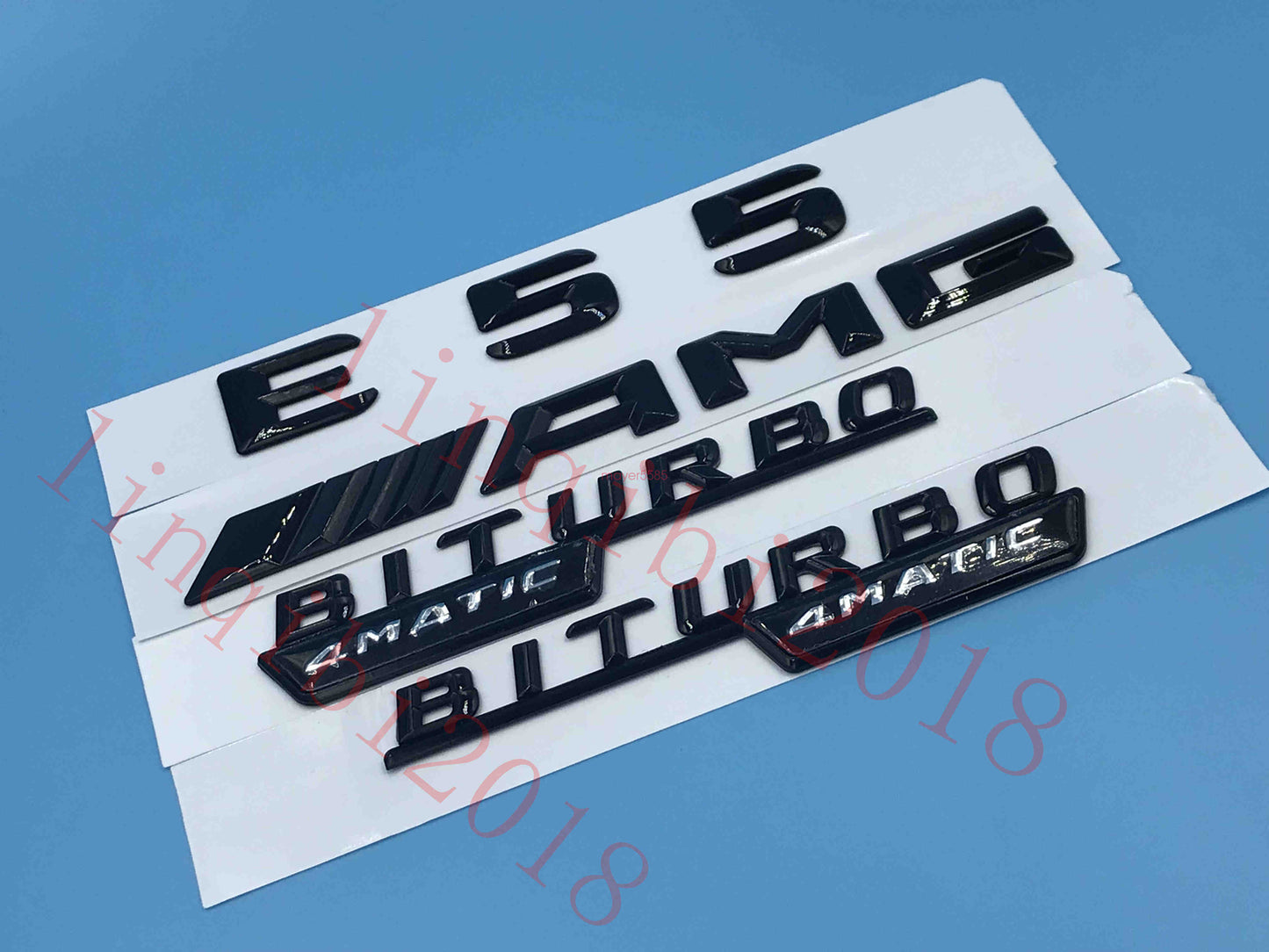 Gloss Black 3D "E55 AMG BITURBO 4 MATIC" Number Emblem Sticker for Mercedes-Benz