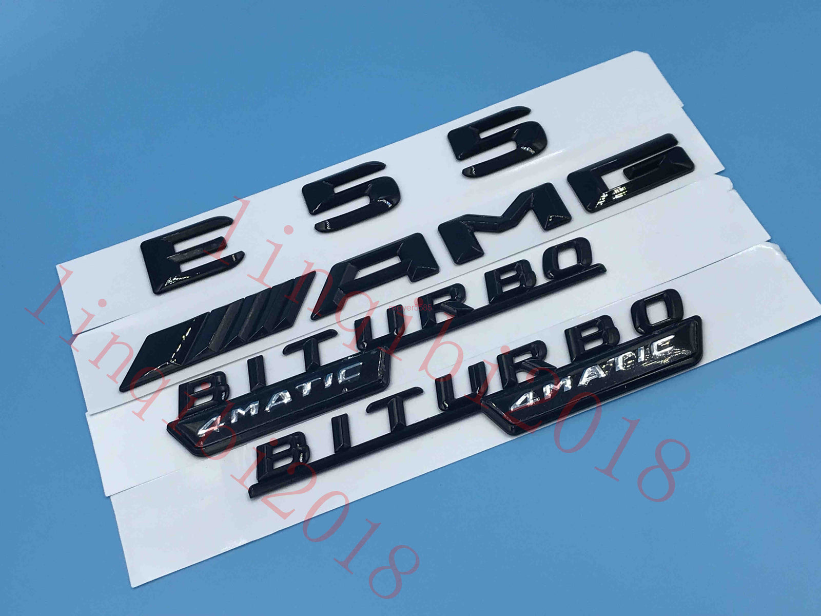 Gloss Black 3D "E55 AMG BITURBO 4 MATIC" Number Emblem Sticker for Mercedes-Benz