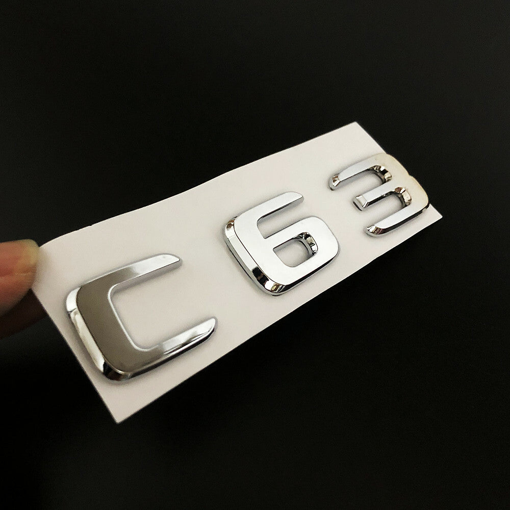1Pcs C63 Chrome Decals Badge Car Rear Trunk Lid Sticker Emblem For Mercedes-Benz