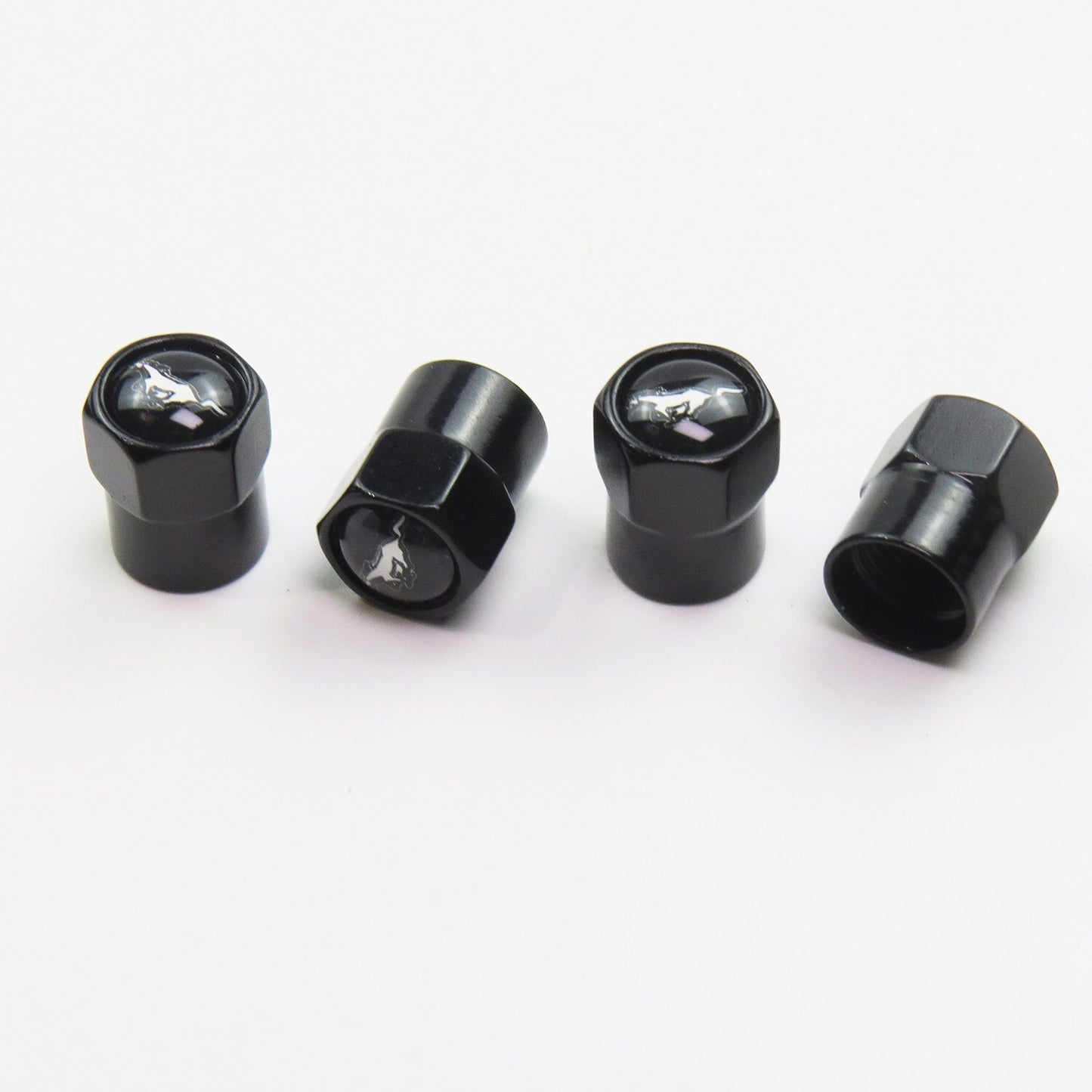 Compatible with Ford Mustang 4Pcs Tire Valve Stem Caps Black Anodized Aluminum