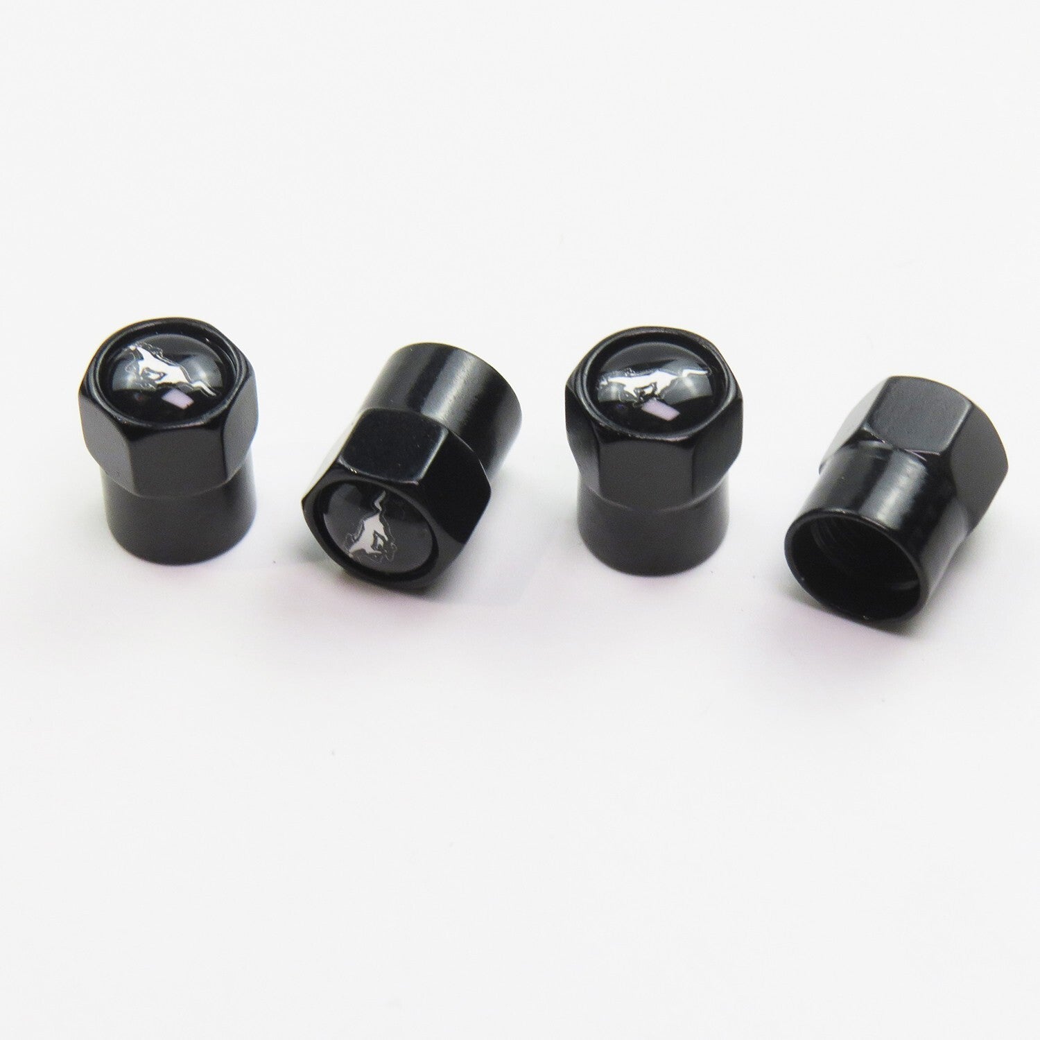 Compatible with Ford Mustang 4Pcs Tire Valve Stem Caps Black Anodized Aluminum