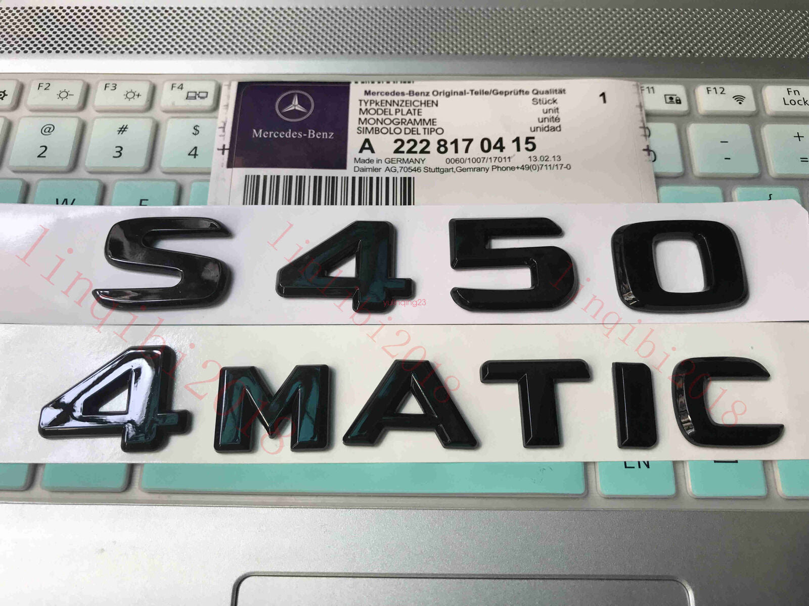 Gloss Black " S450 4 MATIC " Number Letters Trunk Badge Emblem