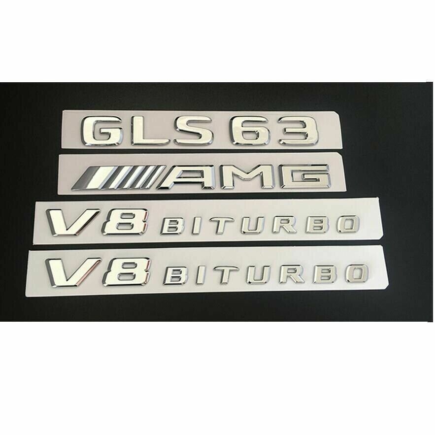 Chrome Trunk Fender Emblems Badges for Mercedes Benz X166 GLS63 AMG V8 BITURBO