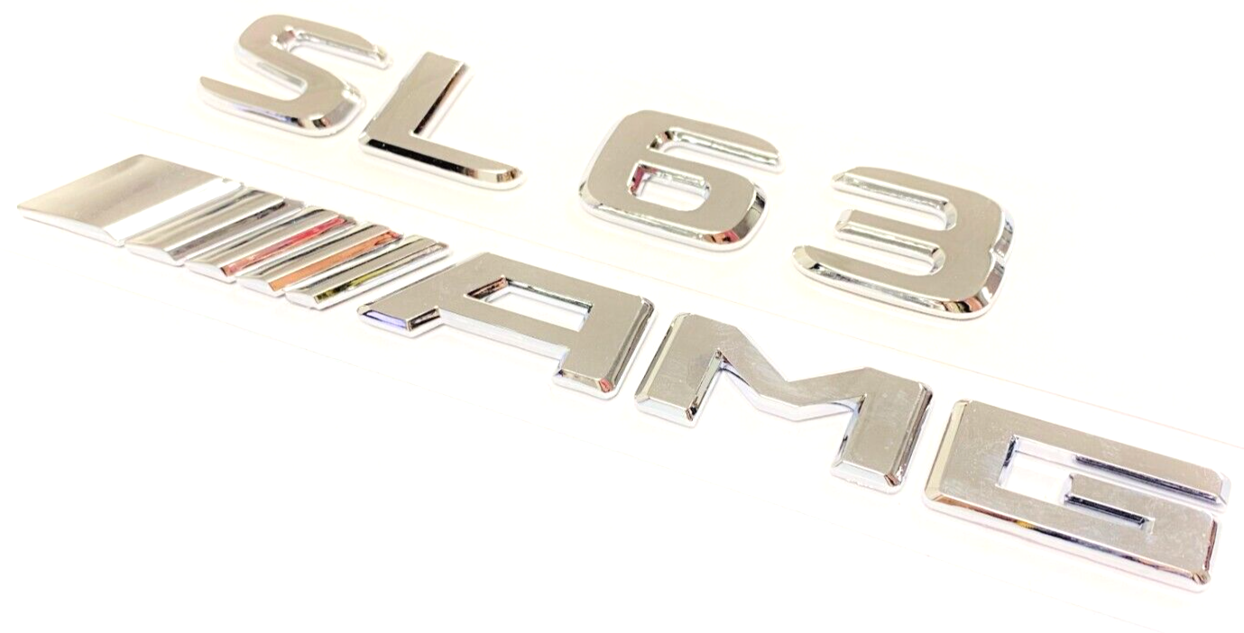 #2 CHROME SL63 + AMG REPLACEMENT FOR MERCEDES REAR TRUNK EMBLEM BADGE DECAL LID