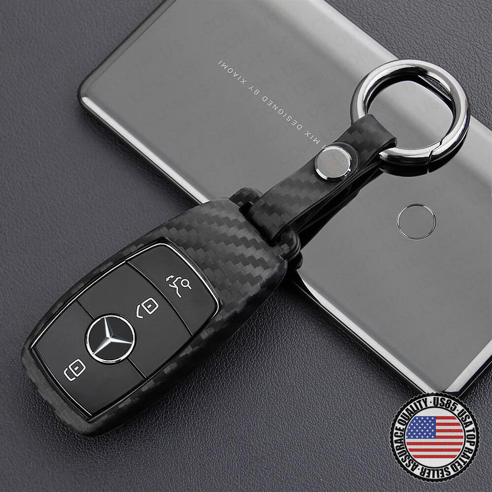 Carbon Fiber Style For New Mercedes Remote Key Fob Case Shell Keychain Protect