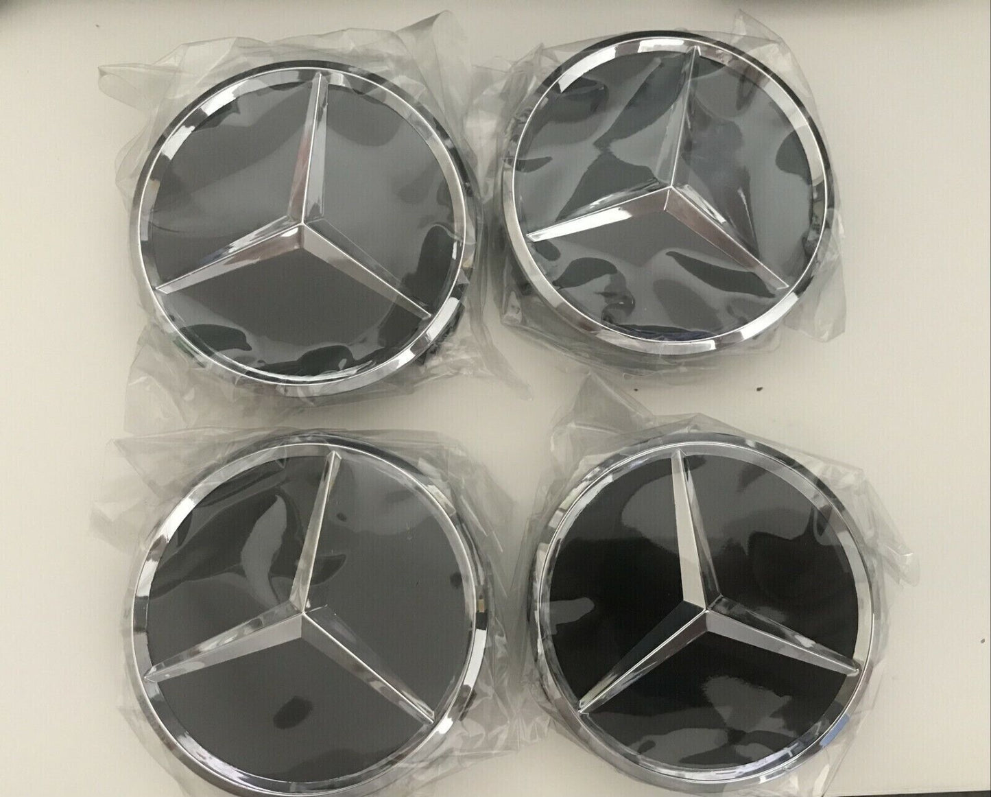 4X Mercedes AMG Emblem Logo Wheel Center Hub Cover Badge Gloss Black 75mm.