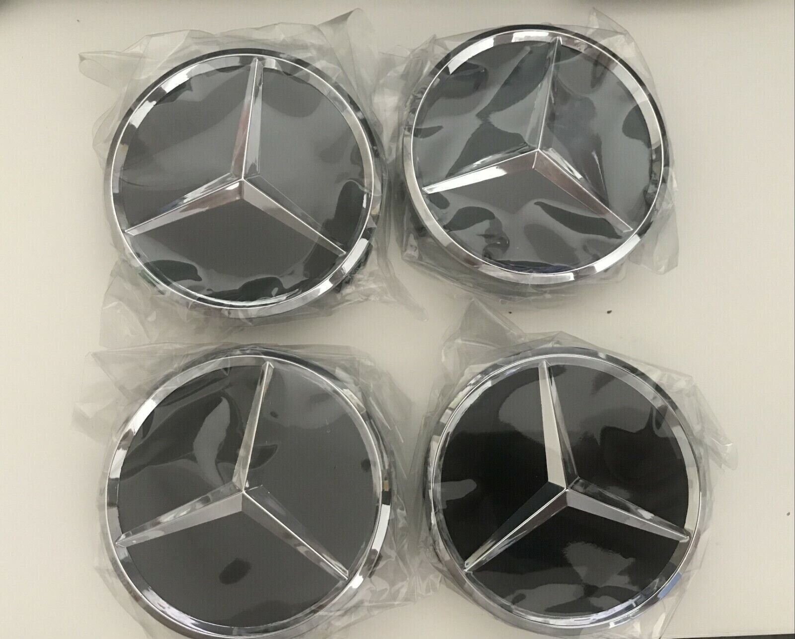 4X Mercedes AMG Emblem Logo Wheel Center Hub Cover Badge Gloss Black 75mm.