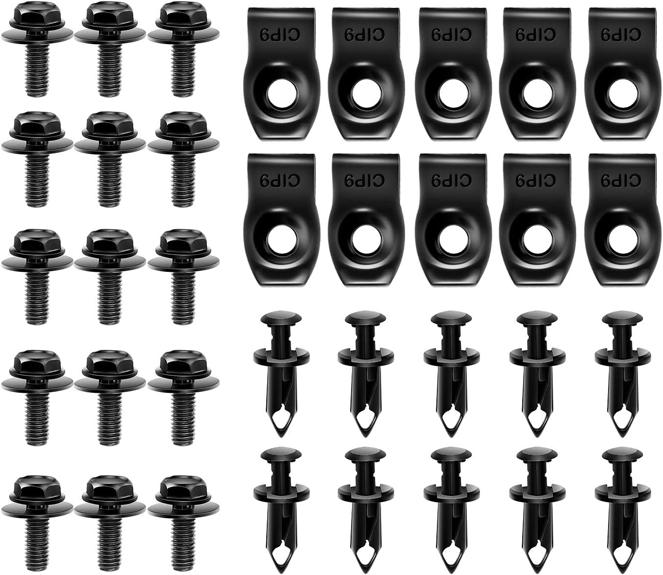 Nissan 35 Pcs Body Bolts & U-nut Clips- M6 Engine Under Cover Splash Shield
