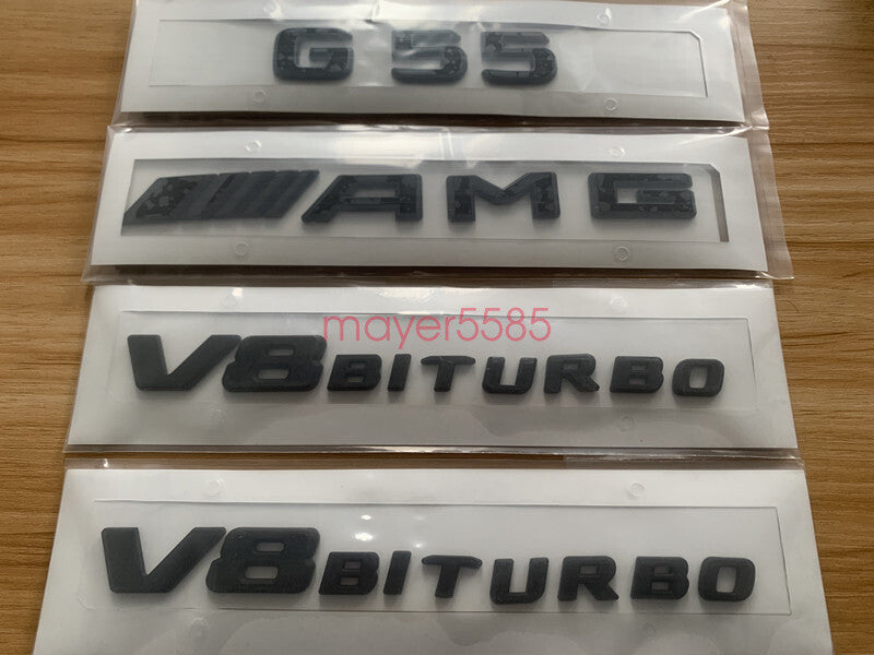 Matte Black For Mercedes Benz G55 AMG V8 BITURBO Emblem Badge Sticker Set