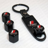 Black CAR Wheel Tyre Tire Valves Dust Stems Air Caps + Keychain With TRD Emblem