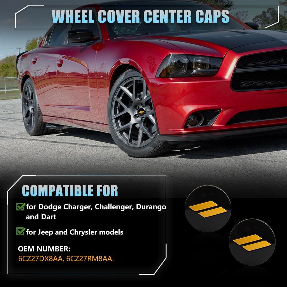4pcs Wheel Center Cap 63mm/2.5 inches Slash Covers Hub - Yellow Slash Cap