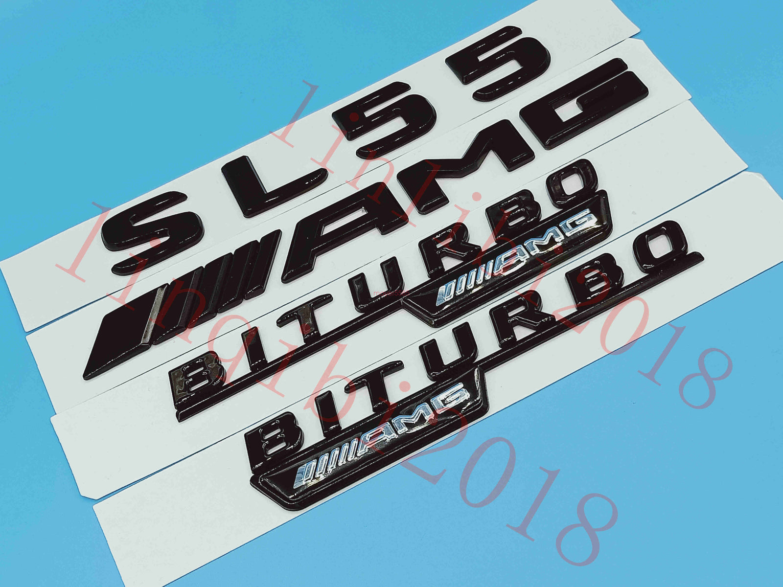 Gloss Black Flat " SL55 AMG BITURBO " Trunk Embl Badge Sticker for Mercedes Benz
