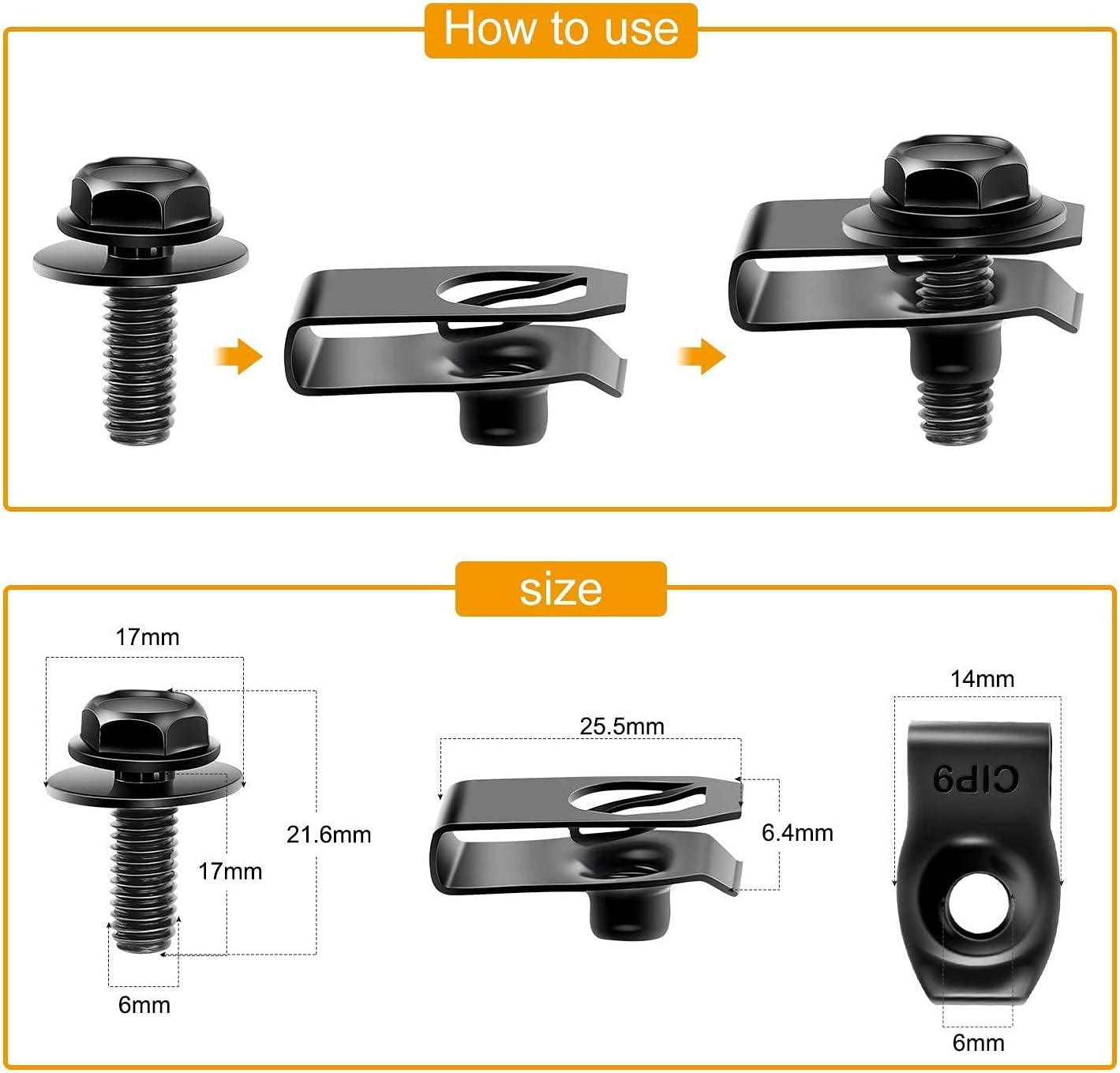 Nissan 35 Pcs Body Bolts & U-nut Clips- M6 Engine Under Cover Splash Shield