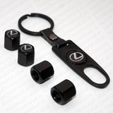 Black Car Wheel Tire Tyre Valve Dust Stems Air Caps Keychain With Lexus Emblem