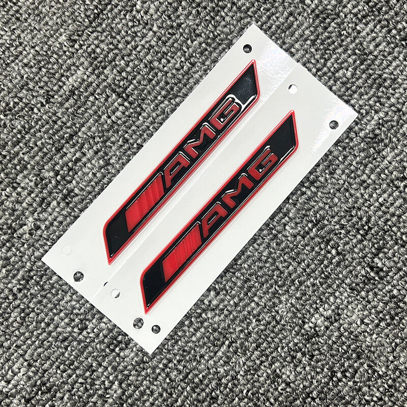 2pcs RED AMG For Mercedes Benz Car Emblem Badge Sticker Side Skirts Badge