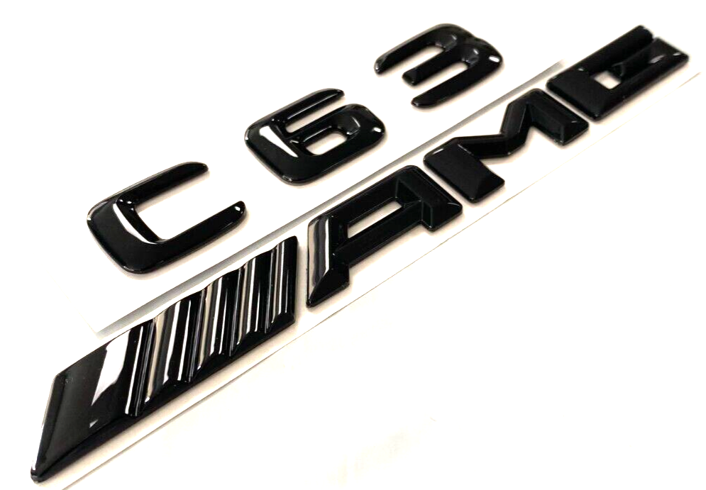 2X BLACK C63 + AMG FOR MERCEDES C63 REAR TRUNK NAMEPLATE EMBLEM BADGE DECAL
