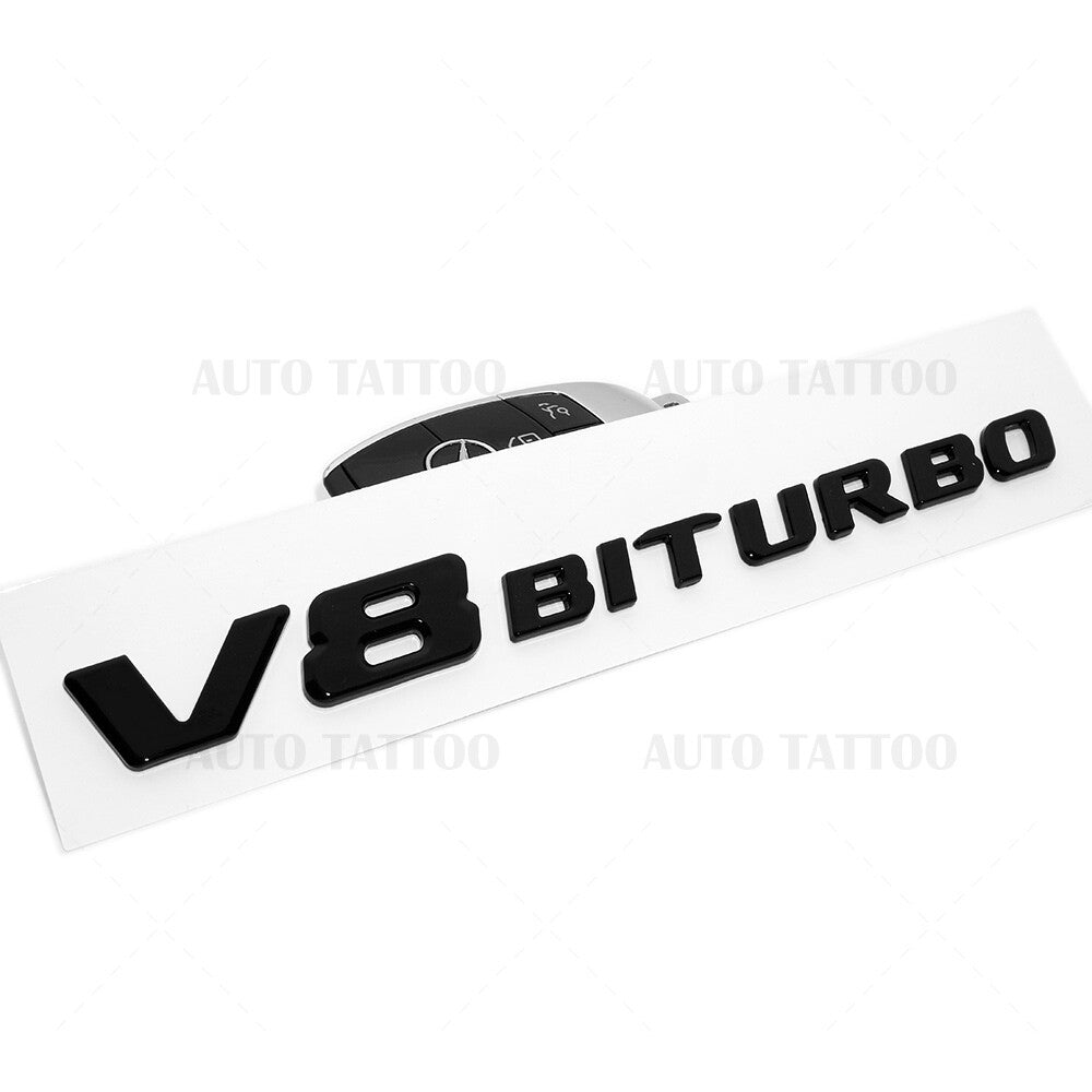 2x 17+ V8 BITURBO AMG Logo Side Fender Marker Nameplate Emblem Badge Gloss Black