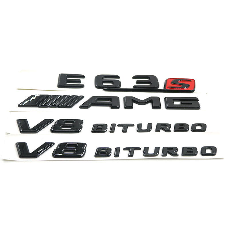 4pcs Gloss Black Letters E63s AMG V8 BITURBO Badges Emblems for Mercedes W213