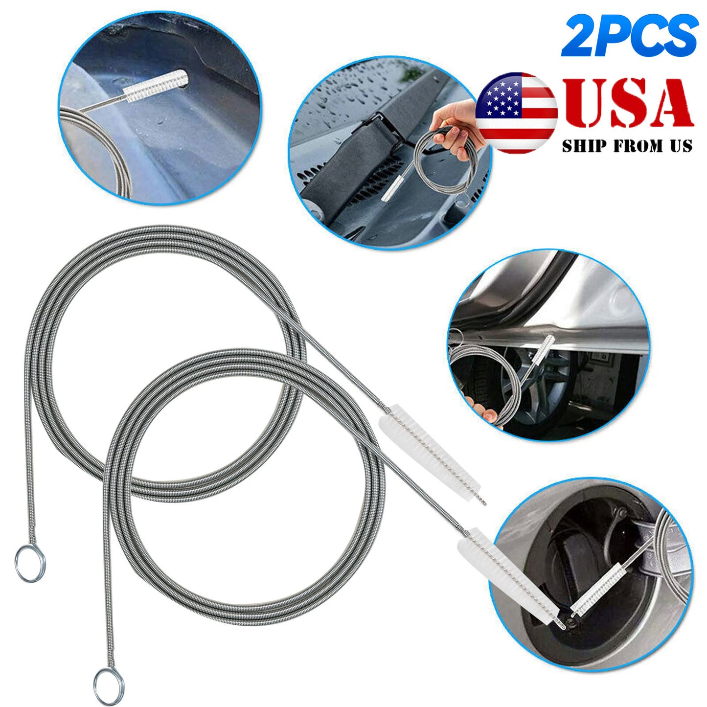 150cm Car Flexible Drain Dredge Sunroof Cleaning Scrub Brush Tool Accessories.