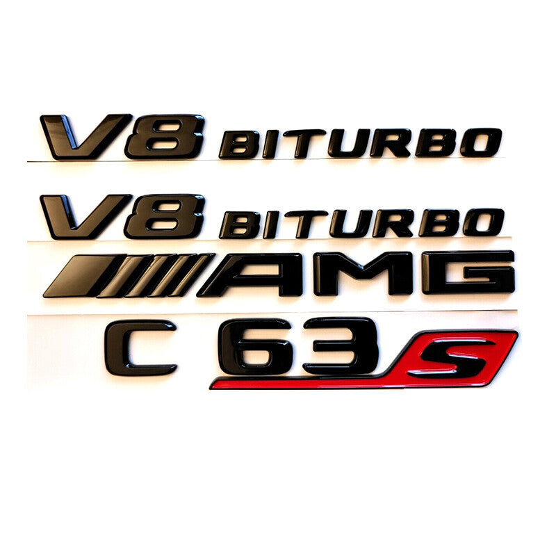 Gloss Black AMG V8 BITURBO Star Rear Trunk Emblem Badge For MB C63s Sedan W206