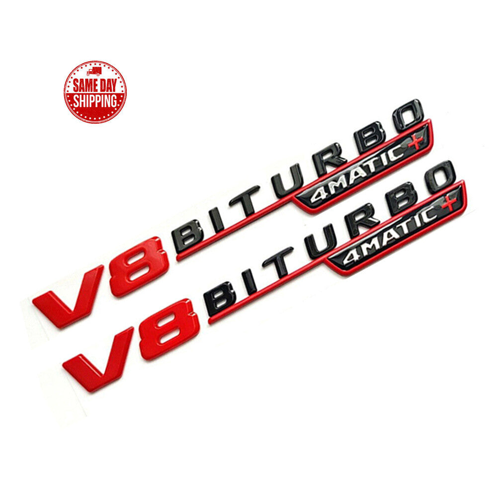 V8 BITURBO 4MATIC+ Plus Fender AMG Emblem Red Black For MB E63 GLC63 S63 GT63