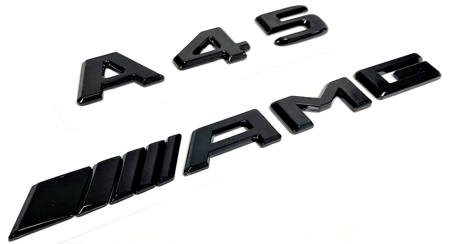 A45 + AMG BLACK FOR MERCEDES REAR TRUNK EMBLEM BADGE NAMEPLATE DECAL NUMBERS