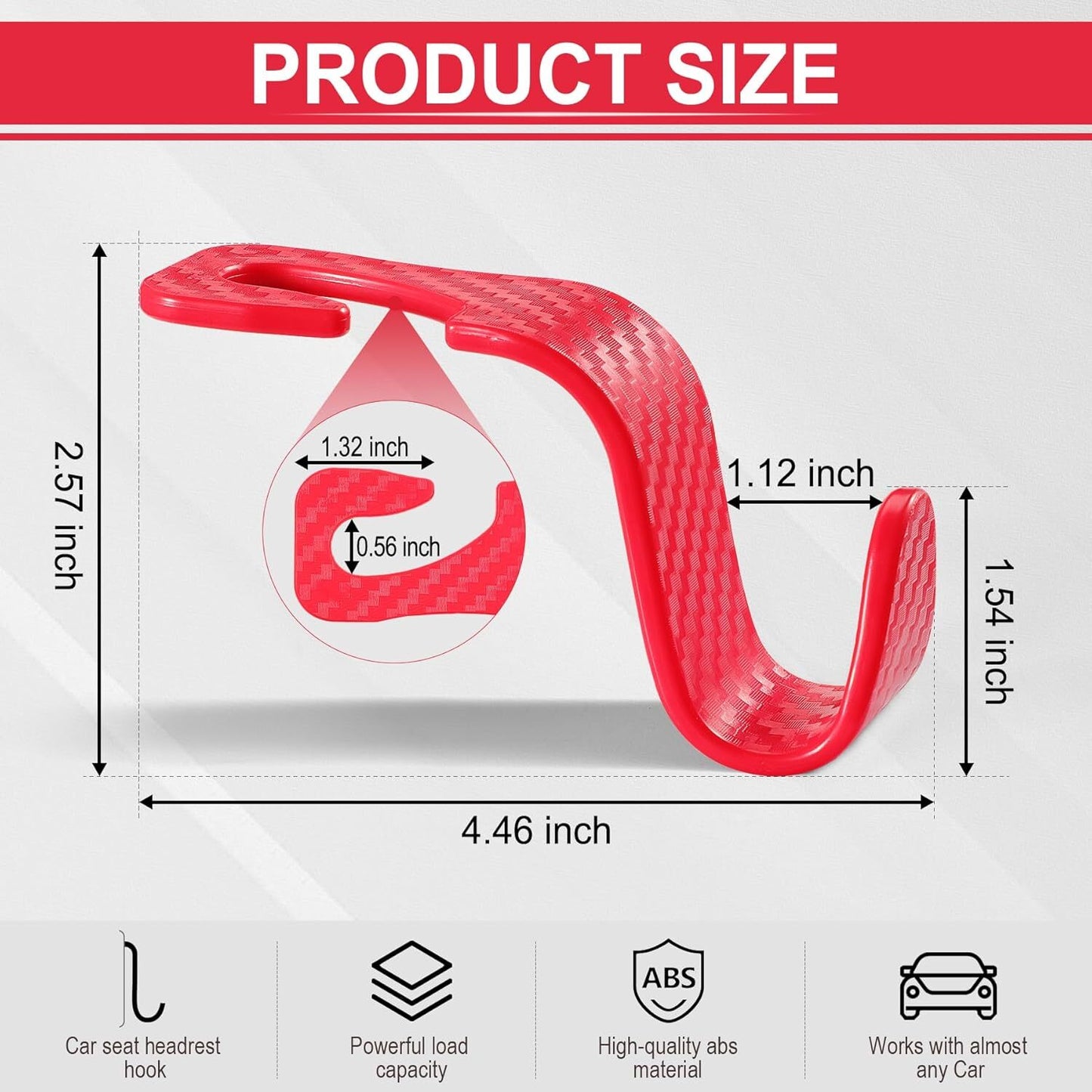 Car Purse Hook Headrest Hook for Car 4 Pack Universal Auto Seat Organizer Red