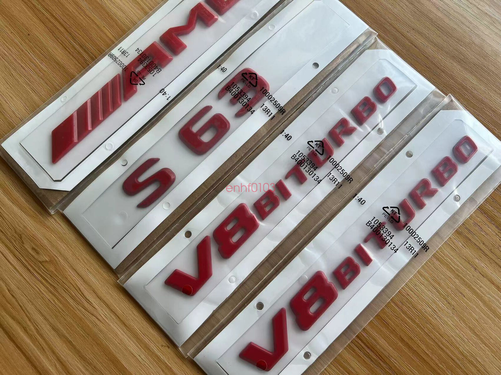 RED " S63 AMG V8 BITURBO " Letters Trunk Embl Badge Sticker for Mercedes Benz