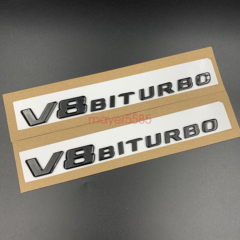 Glossy Black For Mercedes C63S AMG V8 BITURBO Trunk Emblem Badge Sticker Set