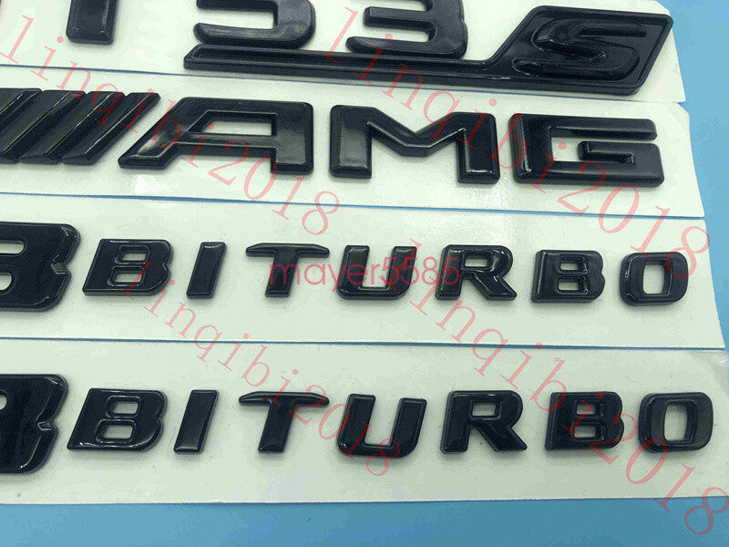 Gloss Black Trunk Fender Badges Emblems for Mercedes Benz GT53S AMG V8 BITURBO
