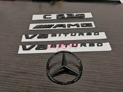 Gloss Black C63S AMG V8 BITURBO Star PACKAGE Trunk Emblem Badge Sticker C63 W205