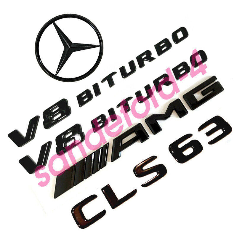 CLS63 AMG V8 BITURBO Rear Star Emblem Black Badge Combo Set for Mercedes W218