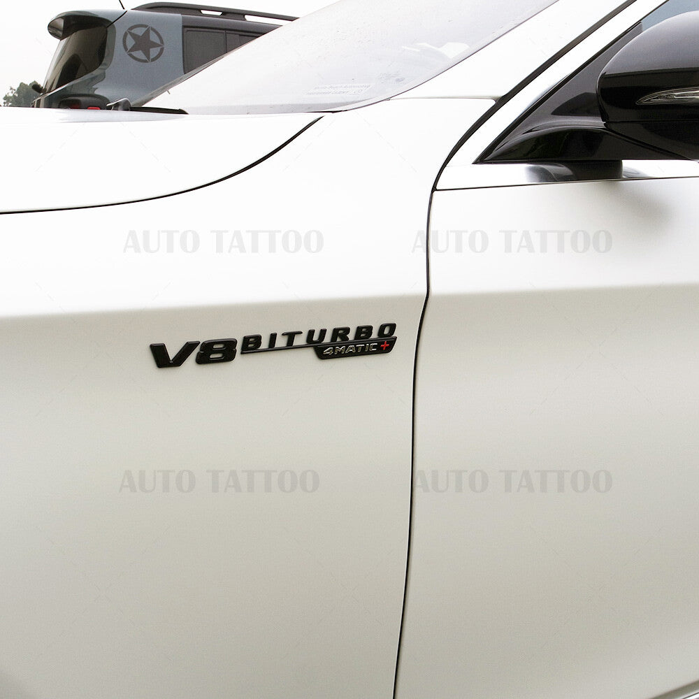 2x 17+ V8 BITURBO 4MATIC Plus + AMG Logo Fender Side Marker Emblem Badge Black