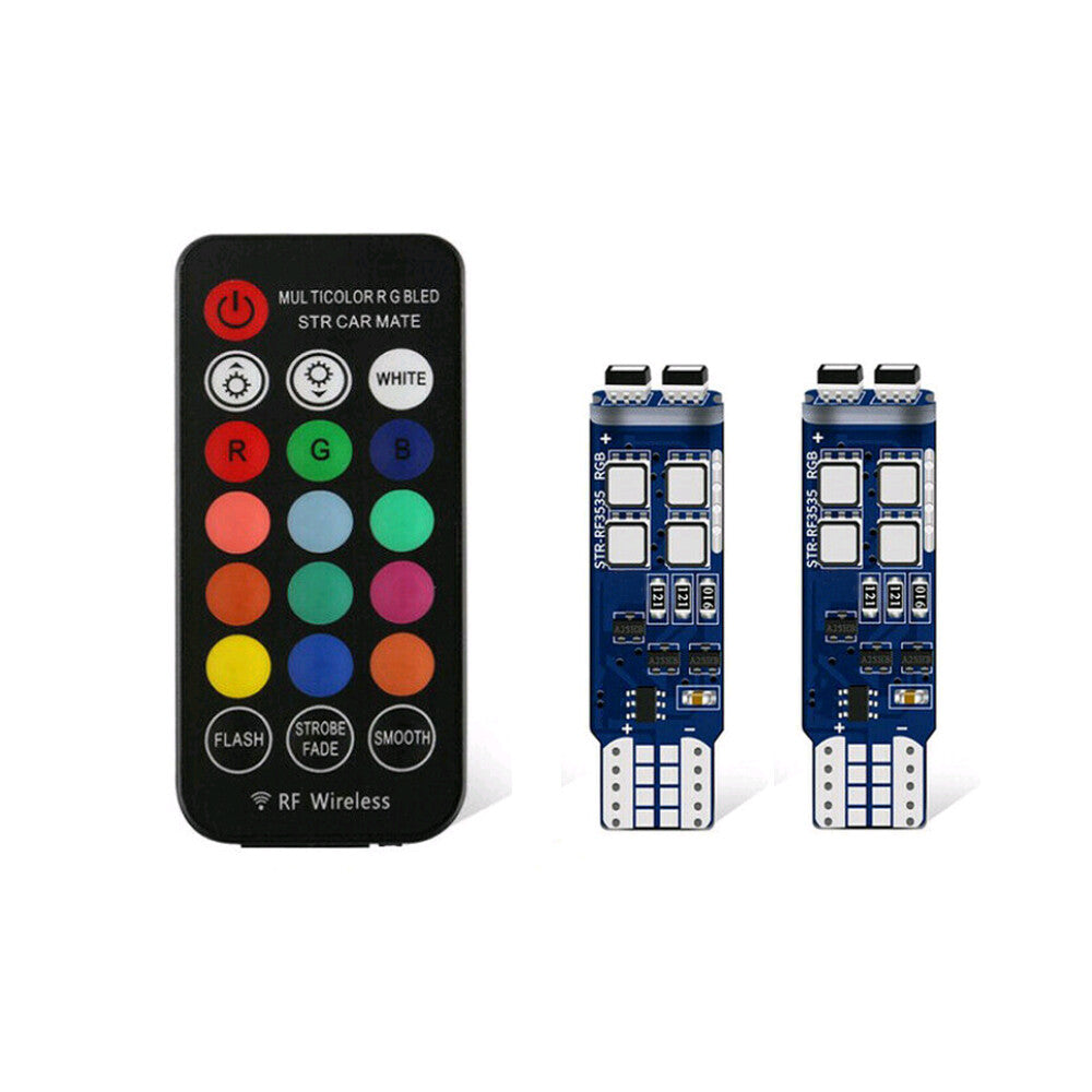 1 Set 168 194 T10 Car Parking Lights RGB LED Bulbs w/RF Remote Control Universal