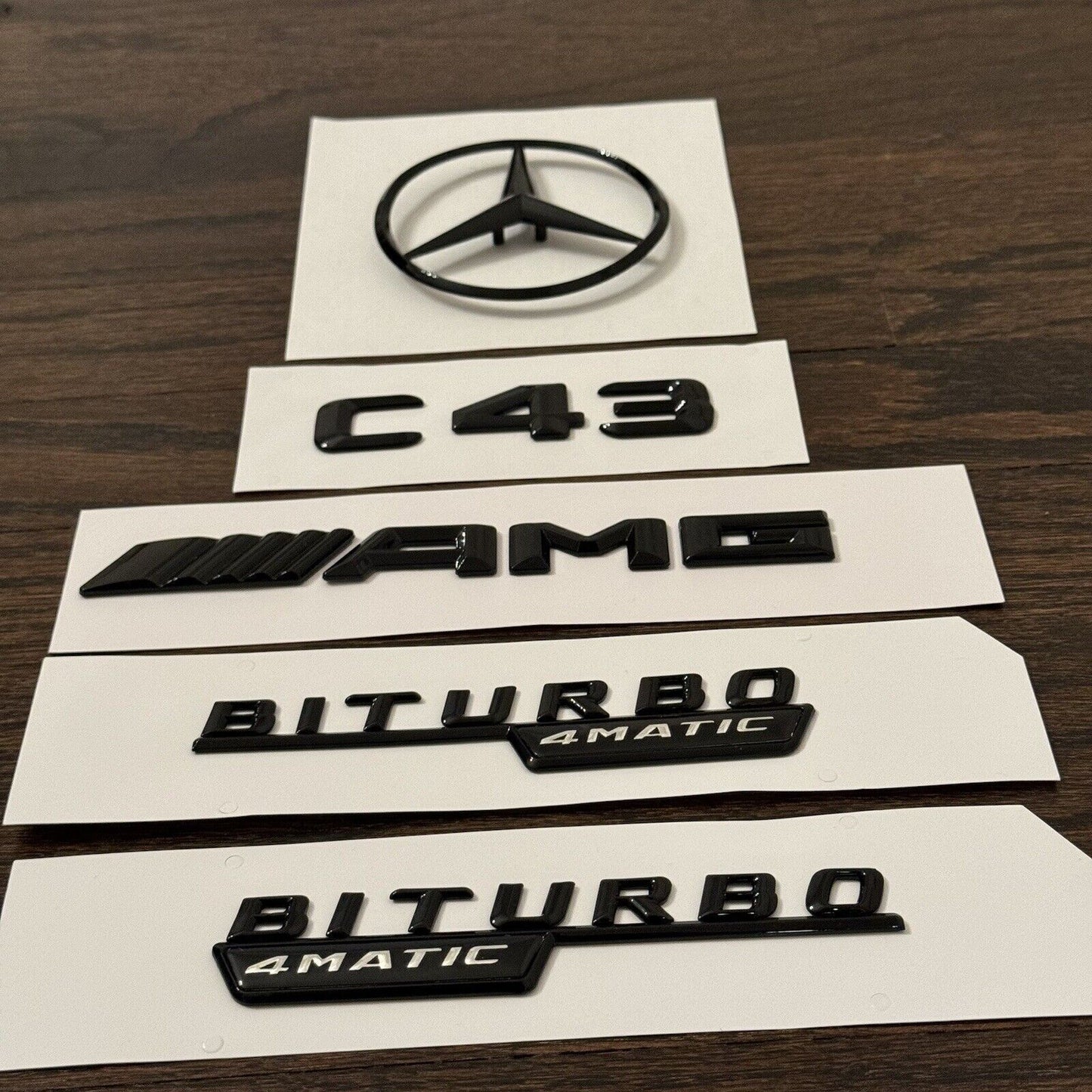 C43 AMG BITURBO 4MATIC Rear Star Emblem Gloss Black Set for Mercedes W205 SEDAN