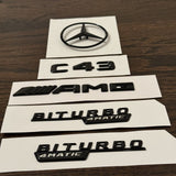 C43 AMG BITURBO 4MATIC Rear Star Emblem Gloss Black Set for Mercedes W205 SEDAN