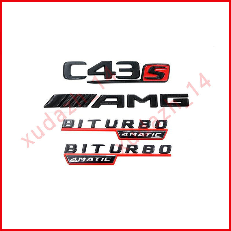 Gloss Black & Red C43 S AMG BITURBO 4MATIC Badge Emblem Set For Mercedes Benz